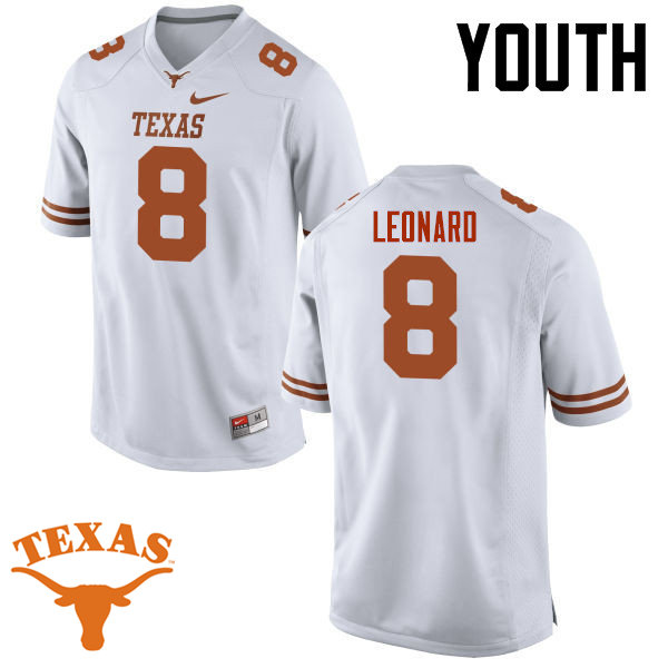 Youth #8 Dorian Leonard Texas Longhorns College Football Jerseys-White